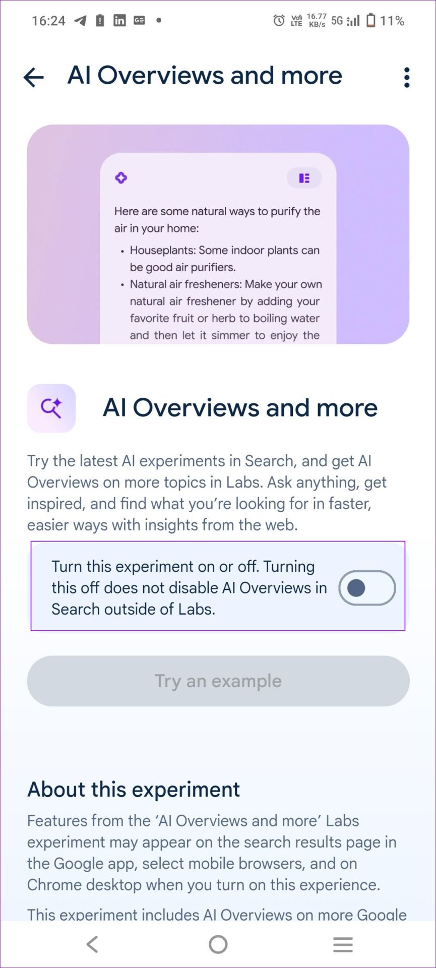 Toggle off AI Overviews