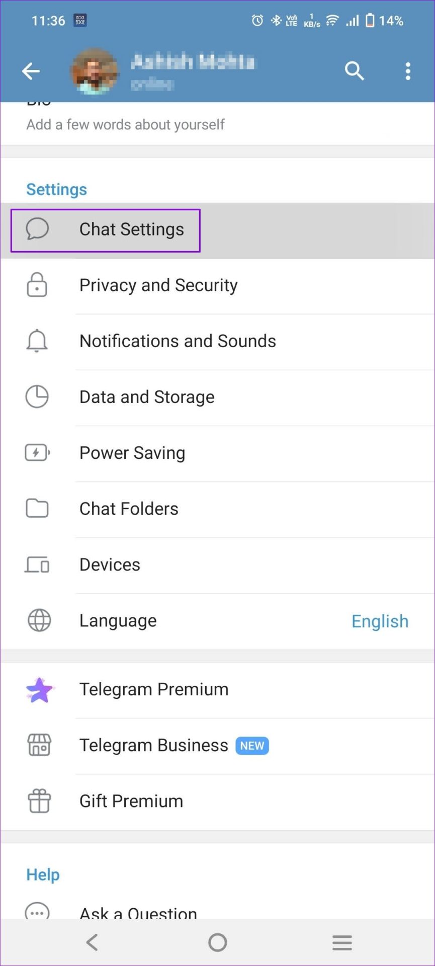 Open Chat Settings telegram Mobile